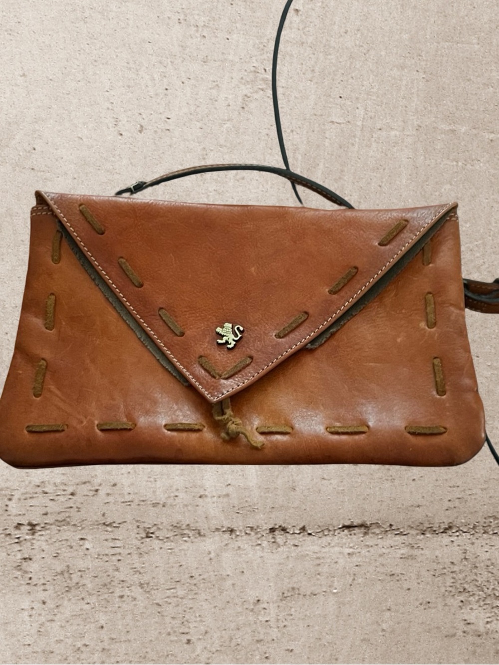 Vintage Pratesi Firenze Italian Leather Whipstitch Envelope Crossbody Bag